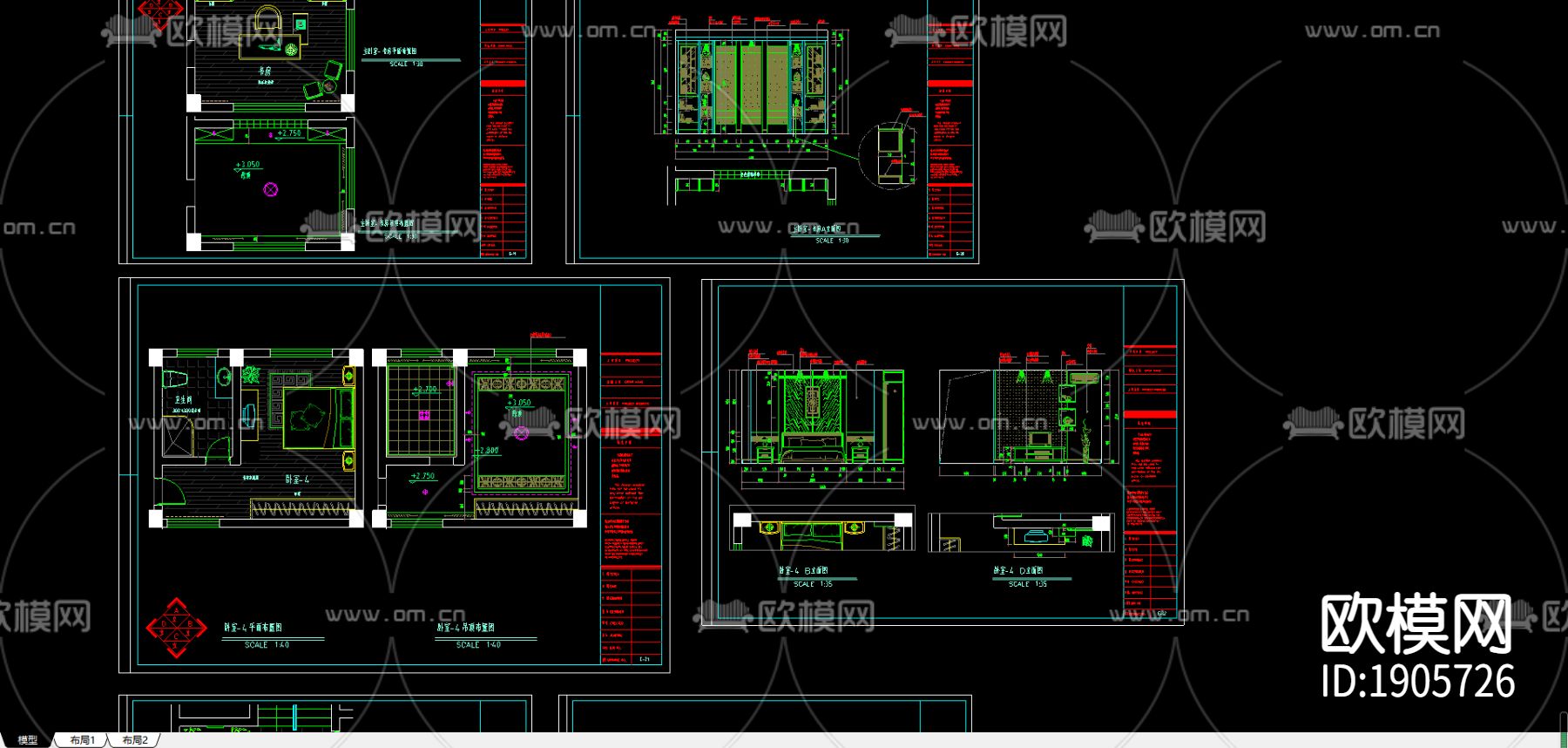 别墅cad平面布置图下载（渲染图1）