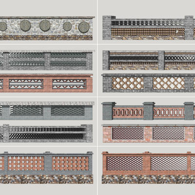 磚牆圍牆su模型