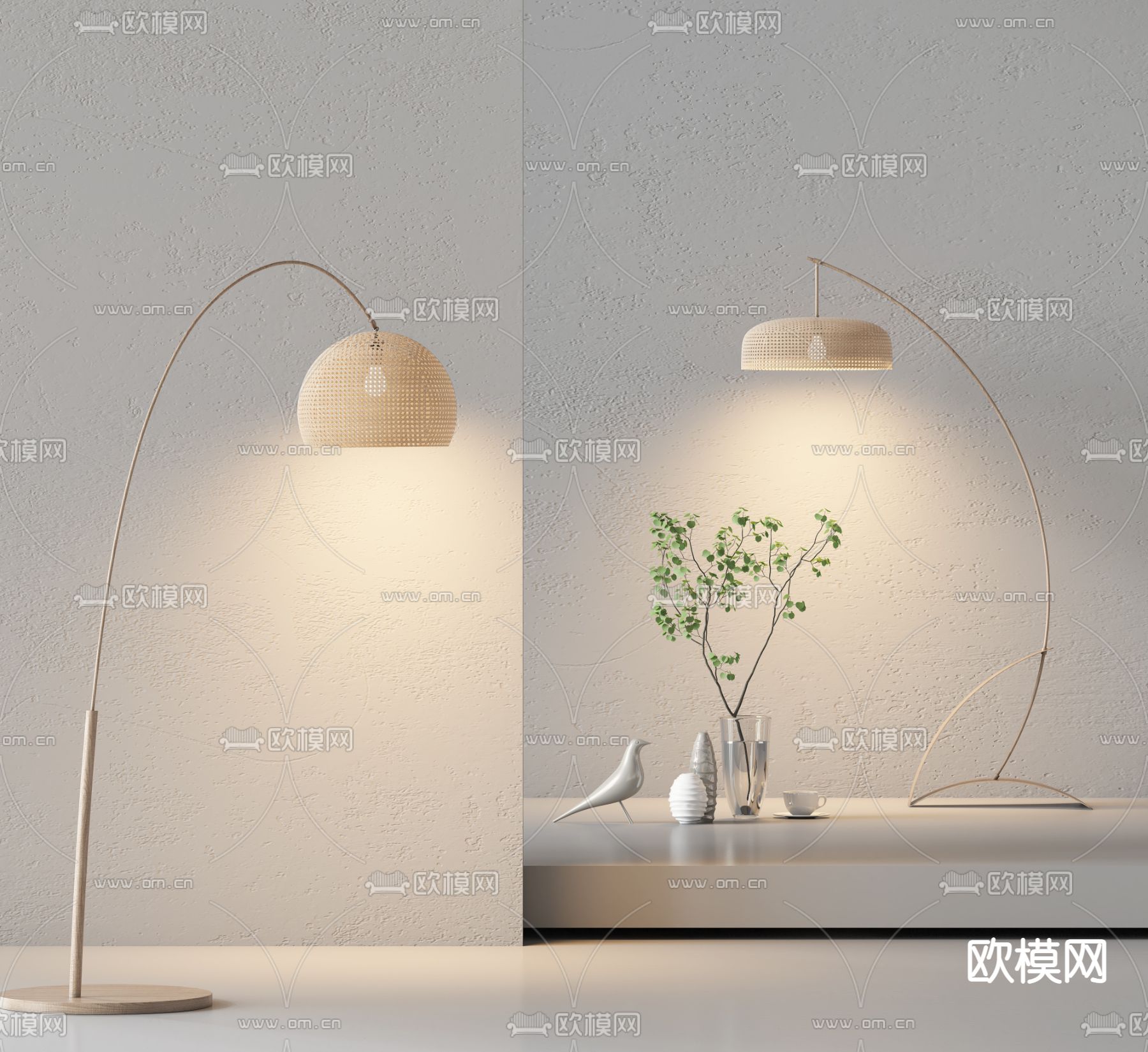 侘寂藤编落地灯3d模型下载