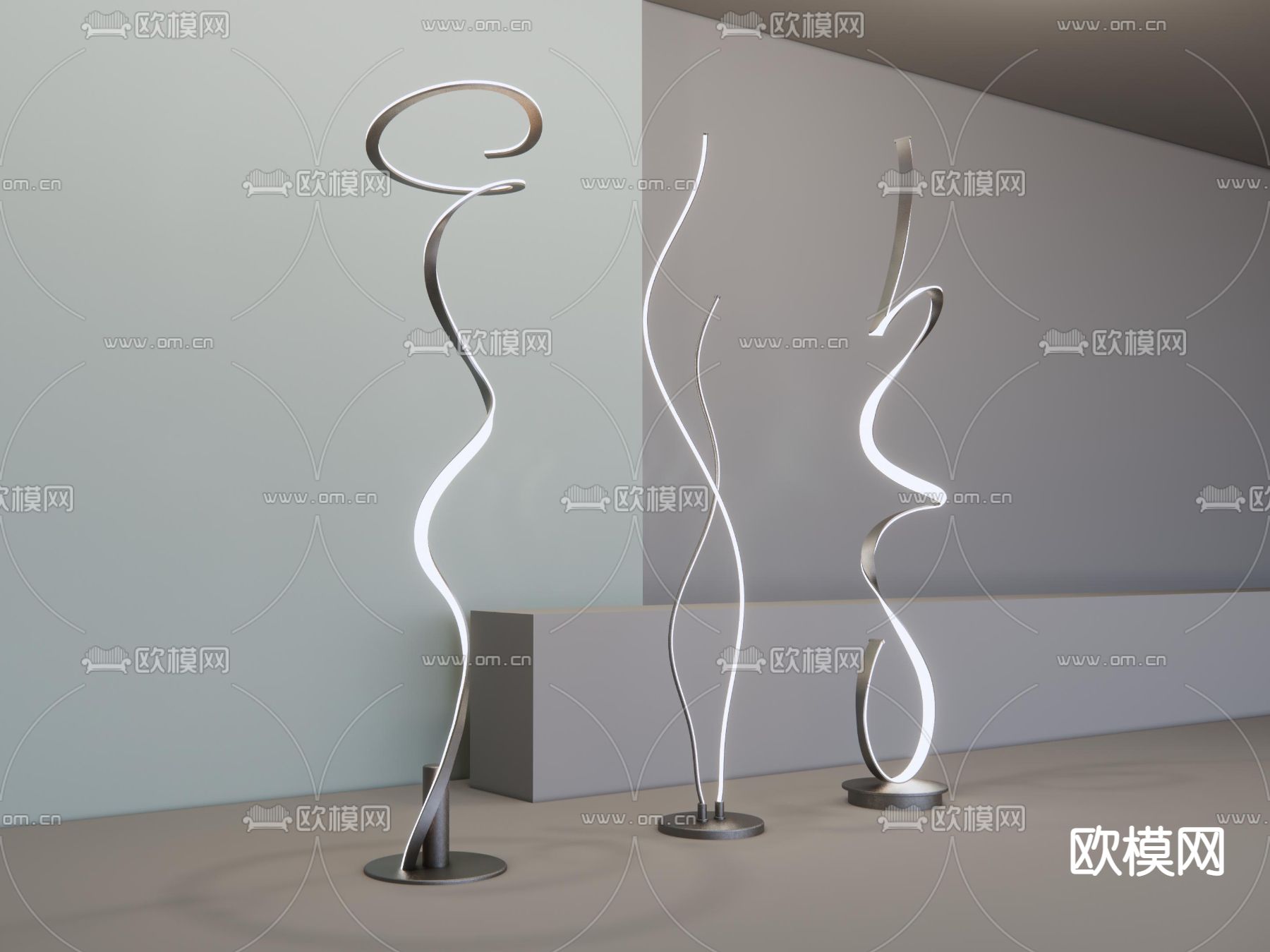 现代轻奢极简线条灯su模型下载（渲染图4）