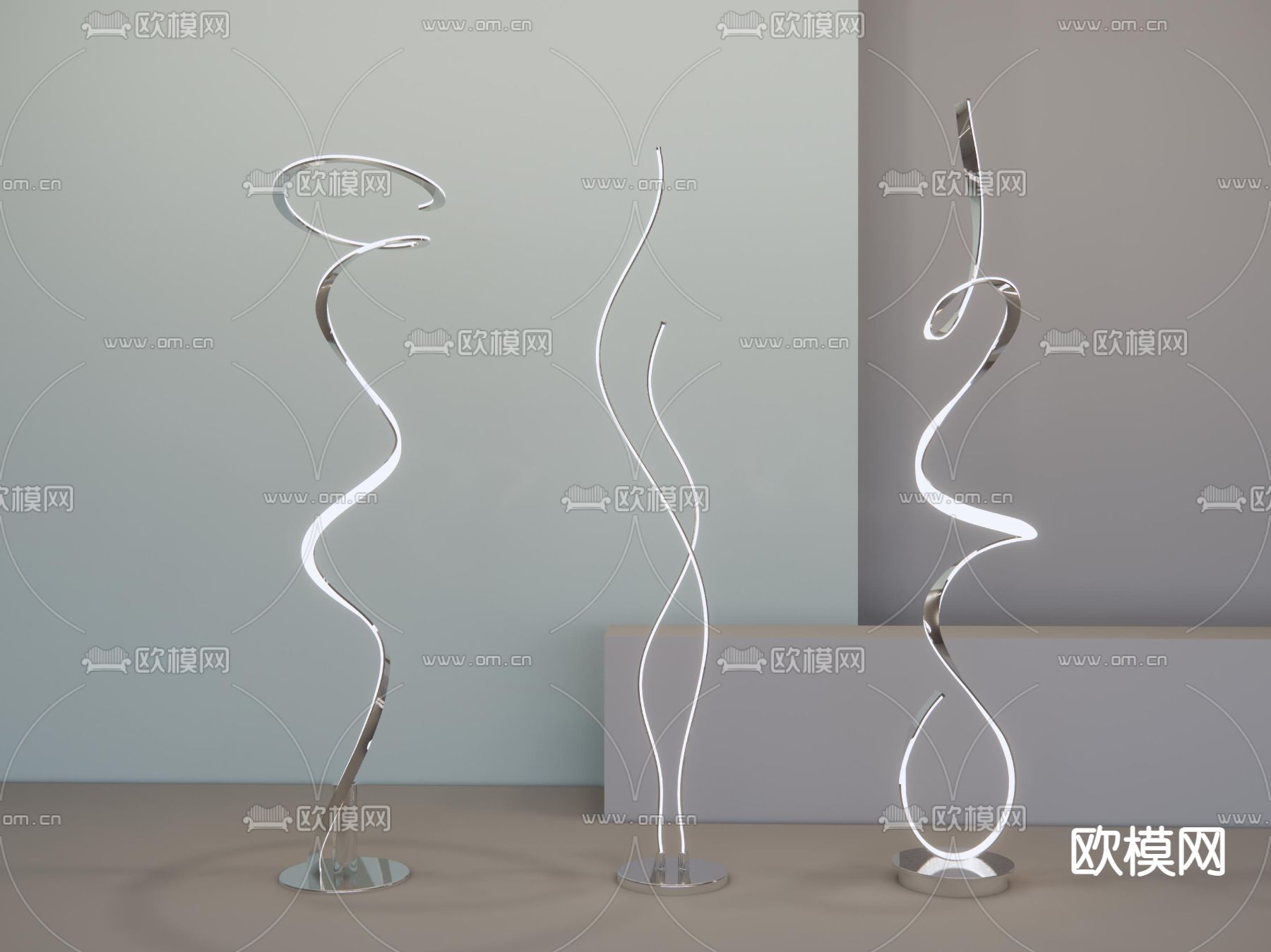 现代轻奢极简线条灯su模型下载（渲染图1）