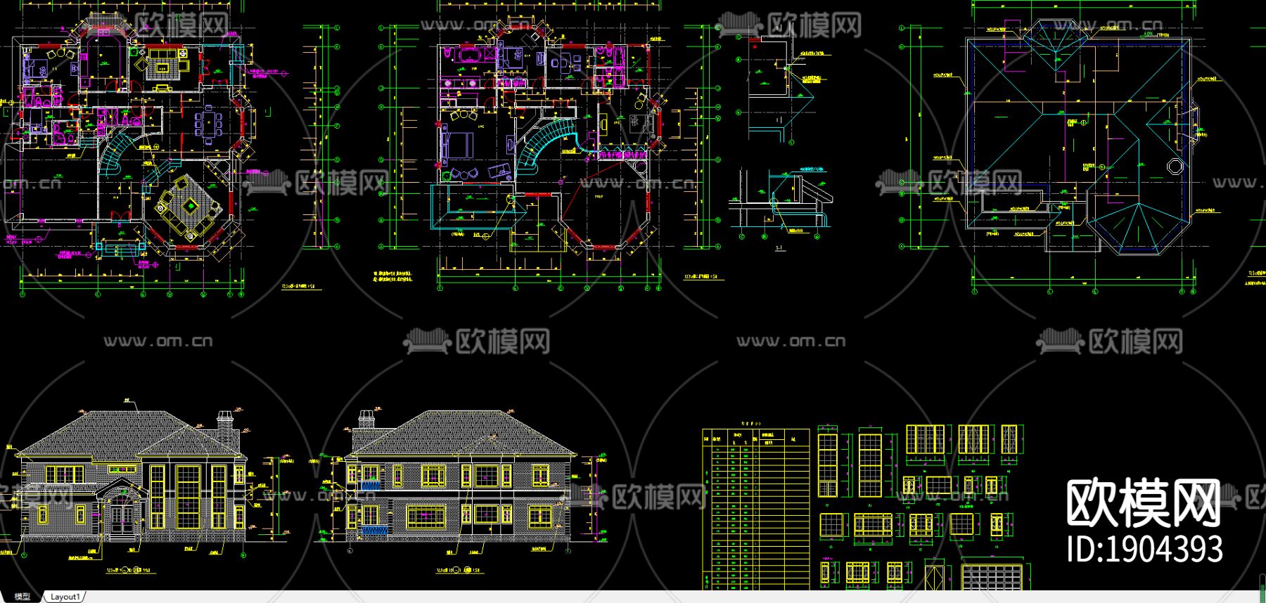 别墅cad施工图-免费3dmax模型库-欧模网