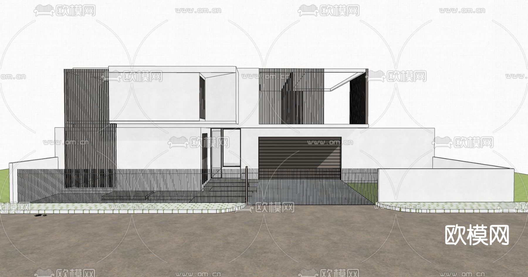 现代别墅外观su模型下载（渲染图2）