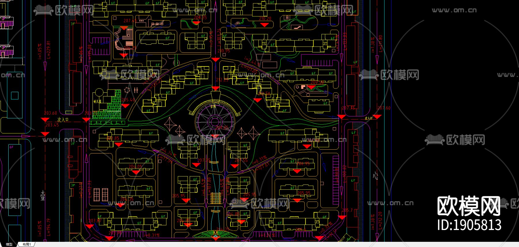 某小镇景观cad规划分析图下载（渲染图2）