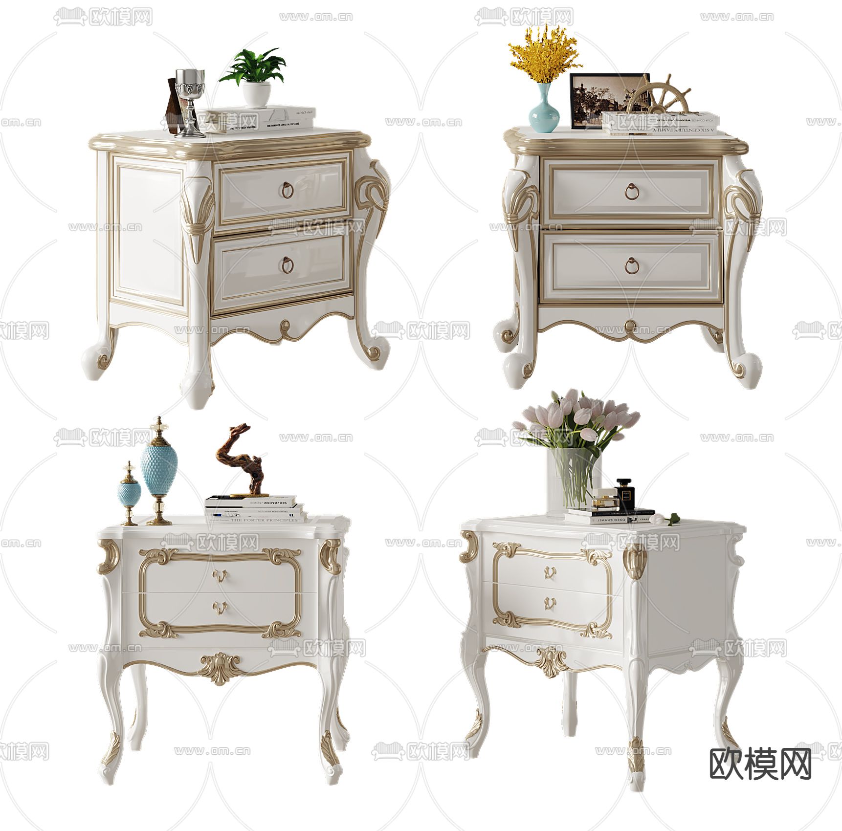 美式轻奢床头柜3d模型下载