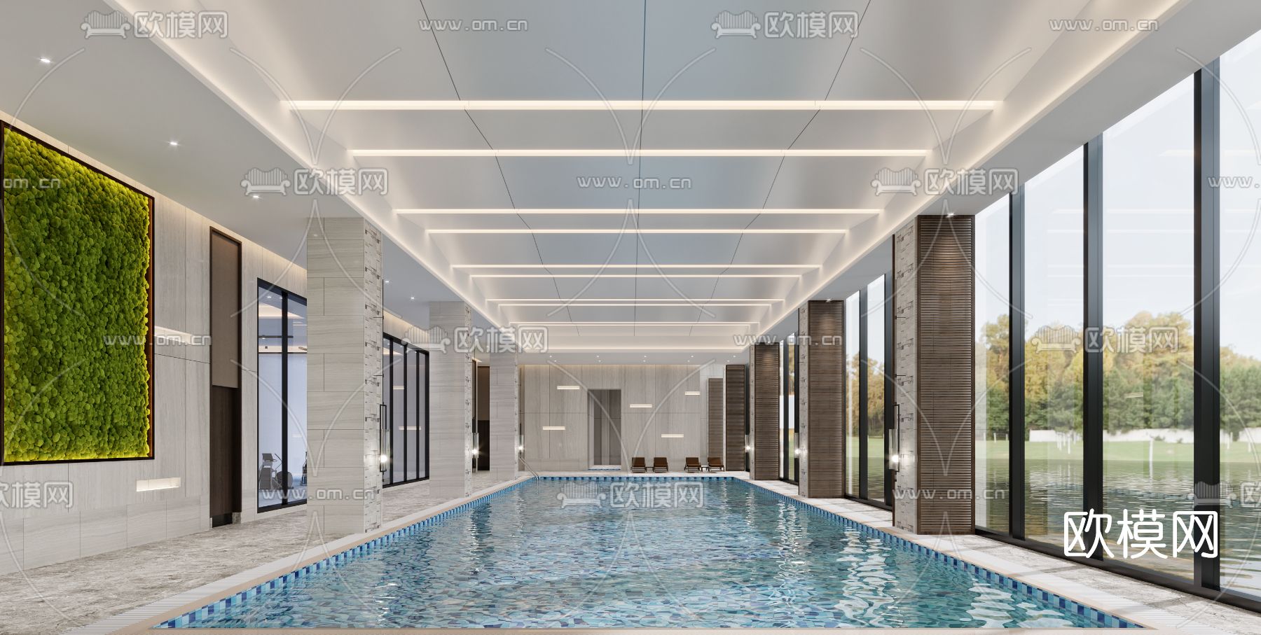 现代室内游泳池3d模型下载