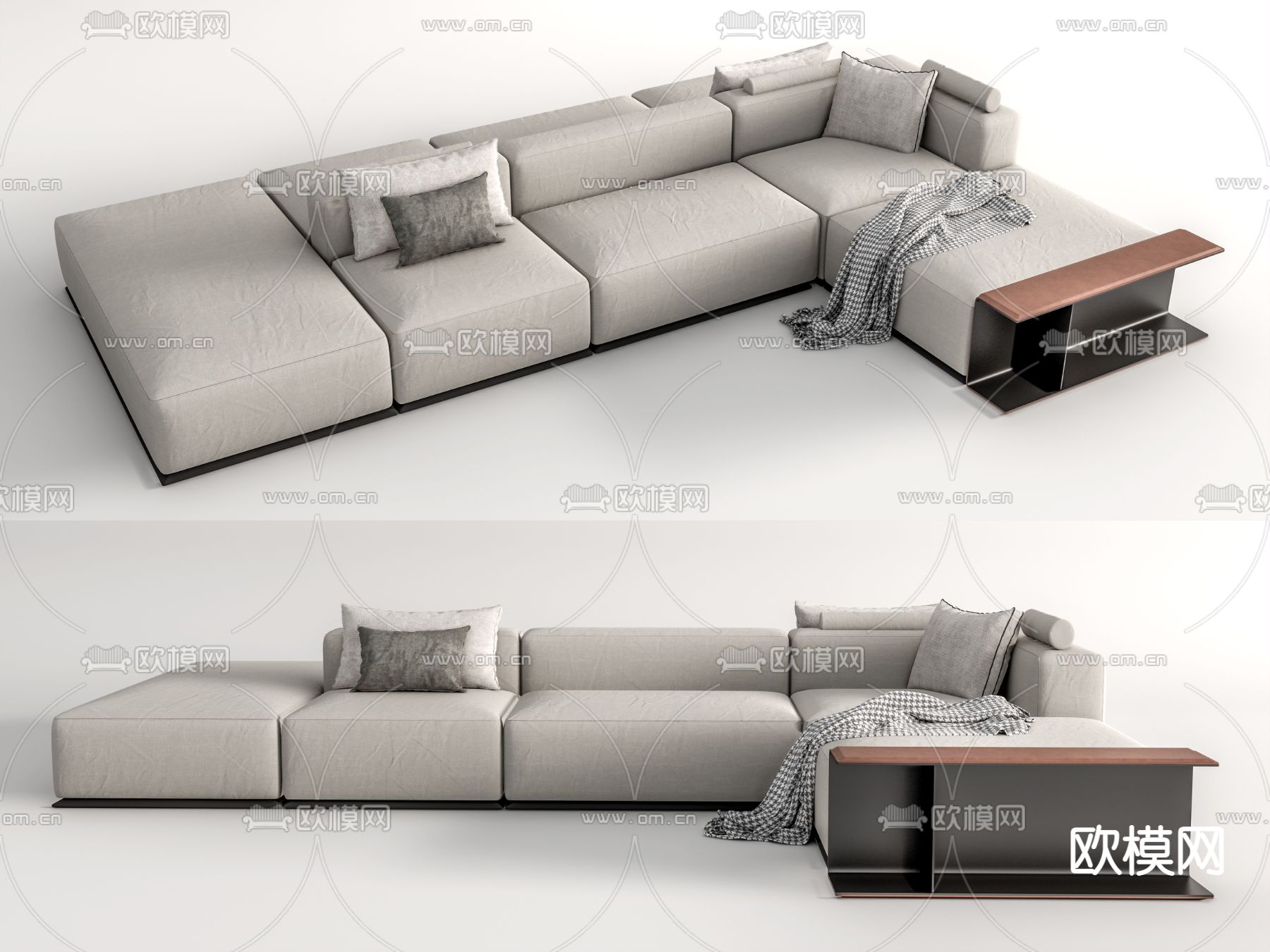 现代布艺转角沙发su模型下载（渲染图1）
