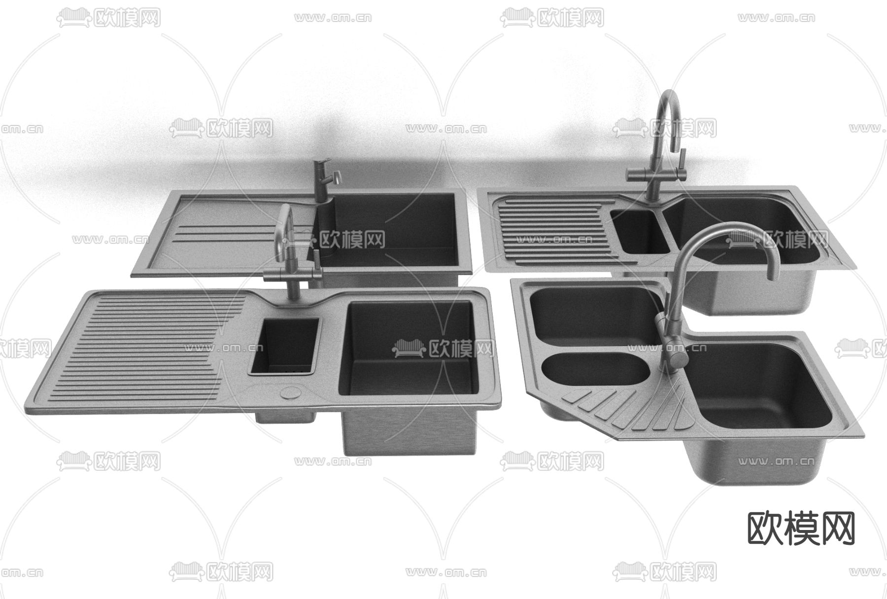 现代不锈钢水槽洗菜池免费3d模型下载