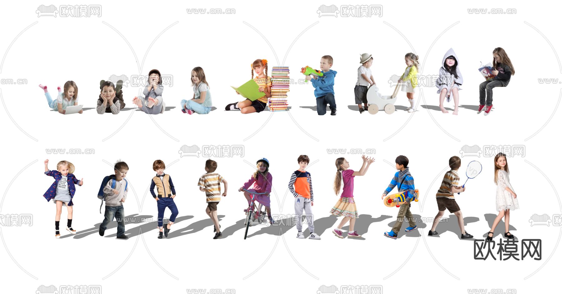 现代儿童男孩女孩su模型下载（渲染图1）