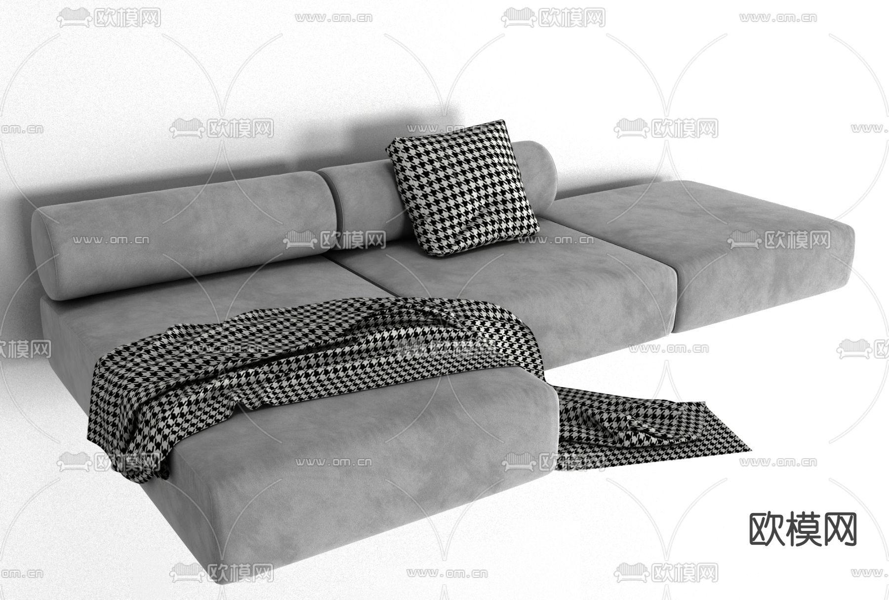 现代布艺多人沙发免费3d模型下载
