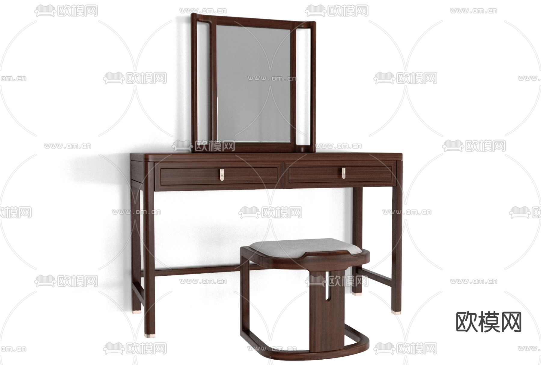 新中式实木梳妆台椅免费3d模型下载