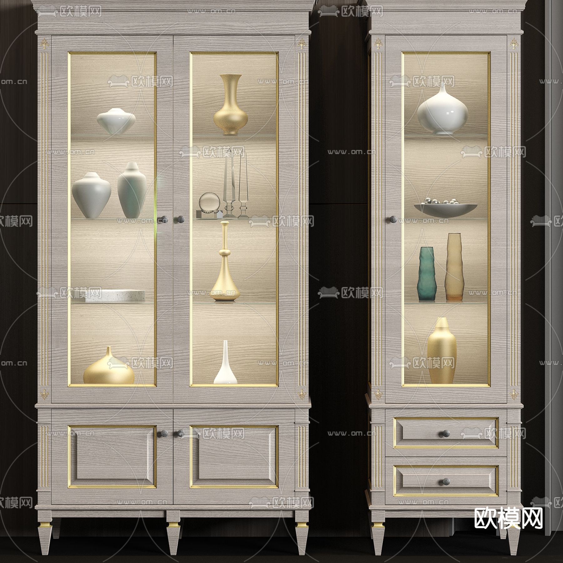 简欧实木装饰柜su模型下载