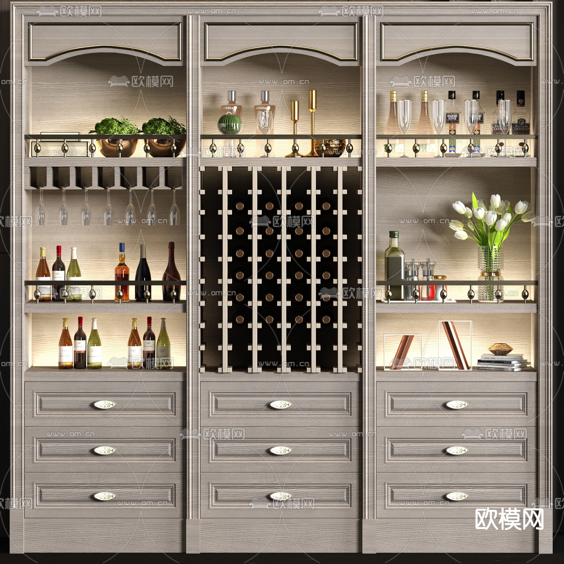 简欧实木酒柜su模型下载