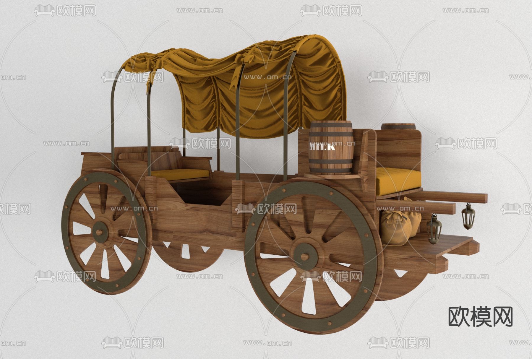 自然风实木手推车免费3d模型下载