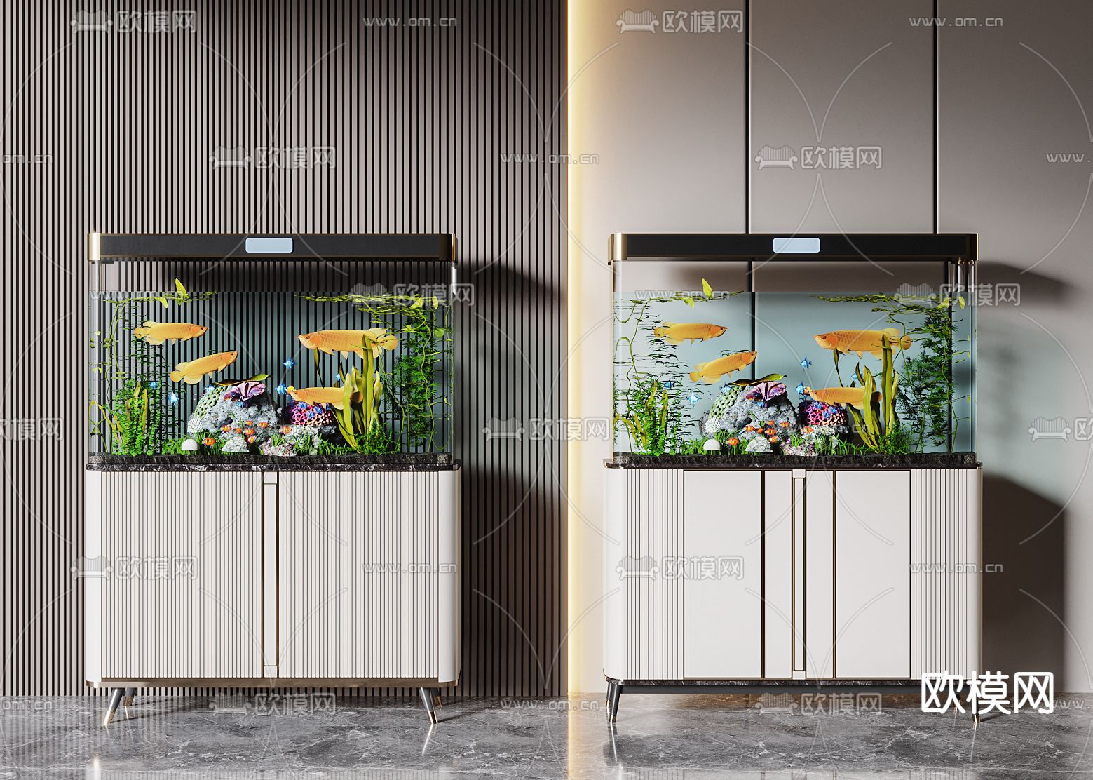 现代轻奢鱼缸水族箱3d模型下载