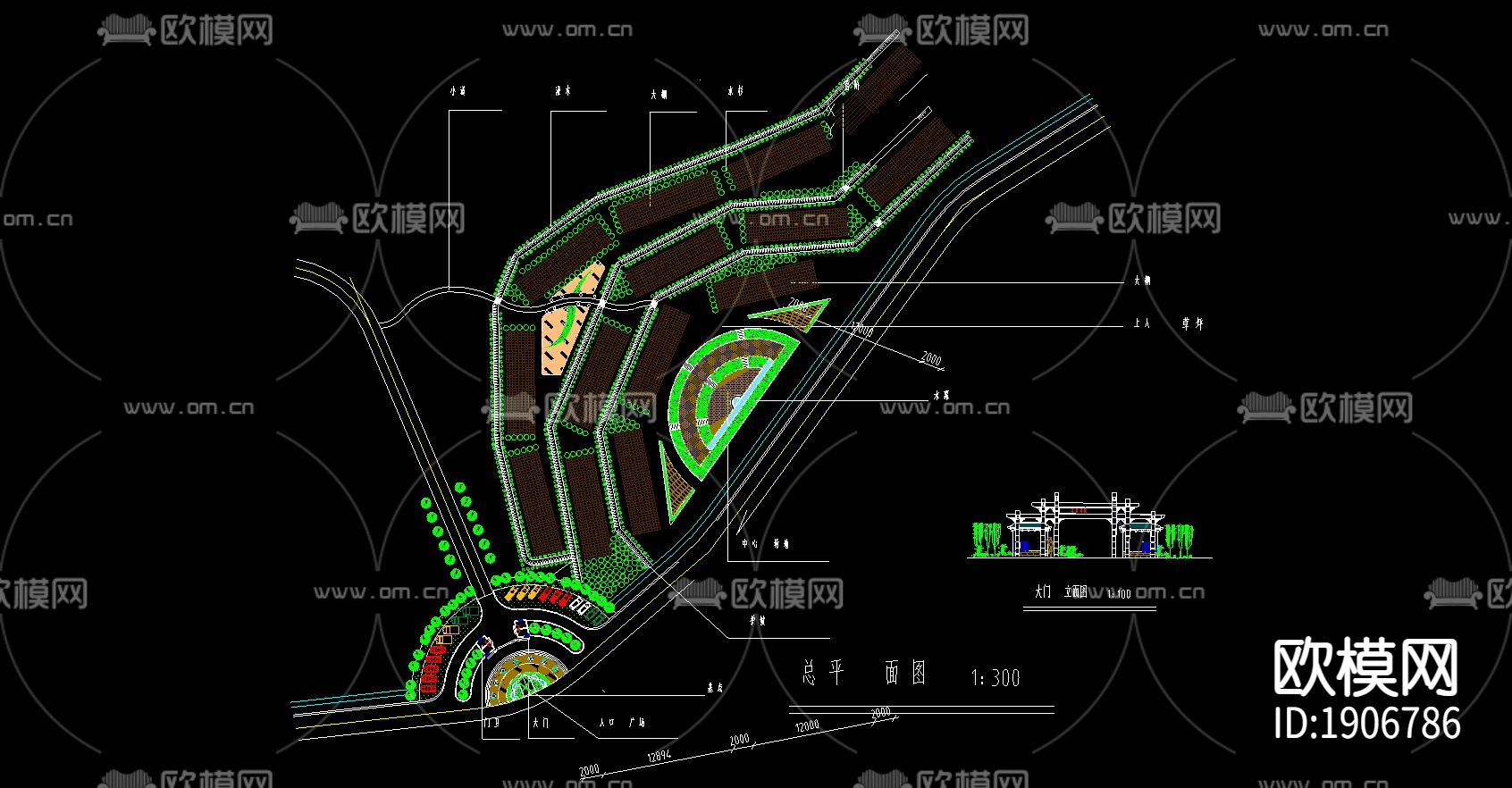 某公园平面布置及部分节点大样图下载（渲染图1）