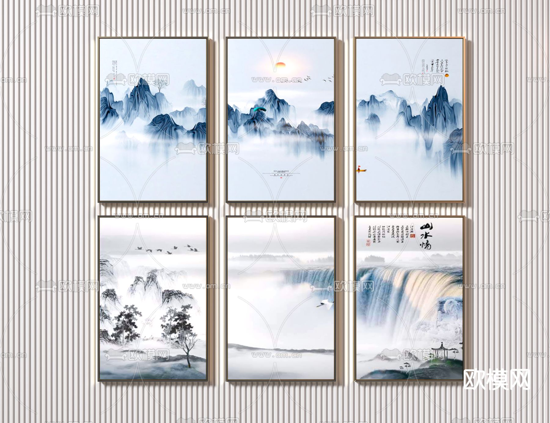 新中式水墨山水装饰画3d模型下载_ID11757060_3dmax免费模型-欧模网