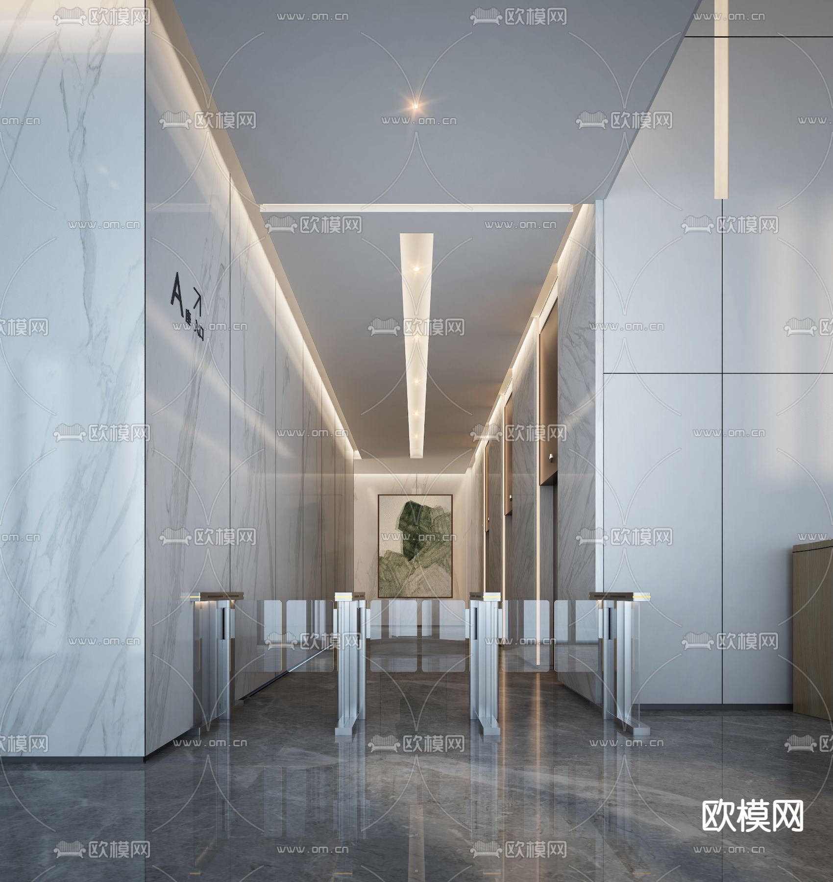 现代办公楼大堂前台3d模型下载（渲染图3）
