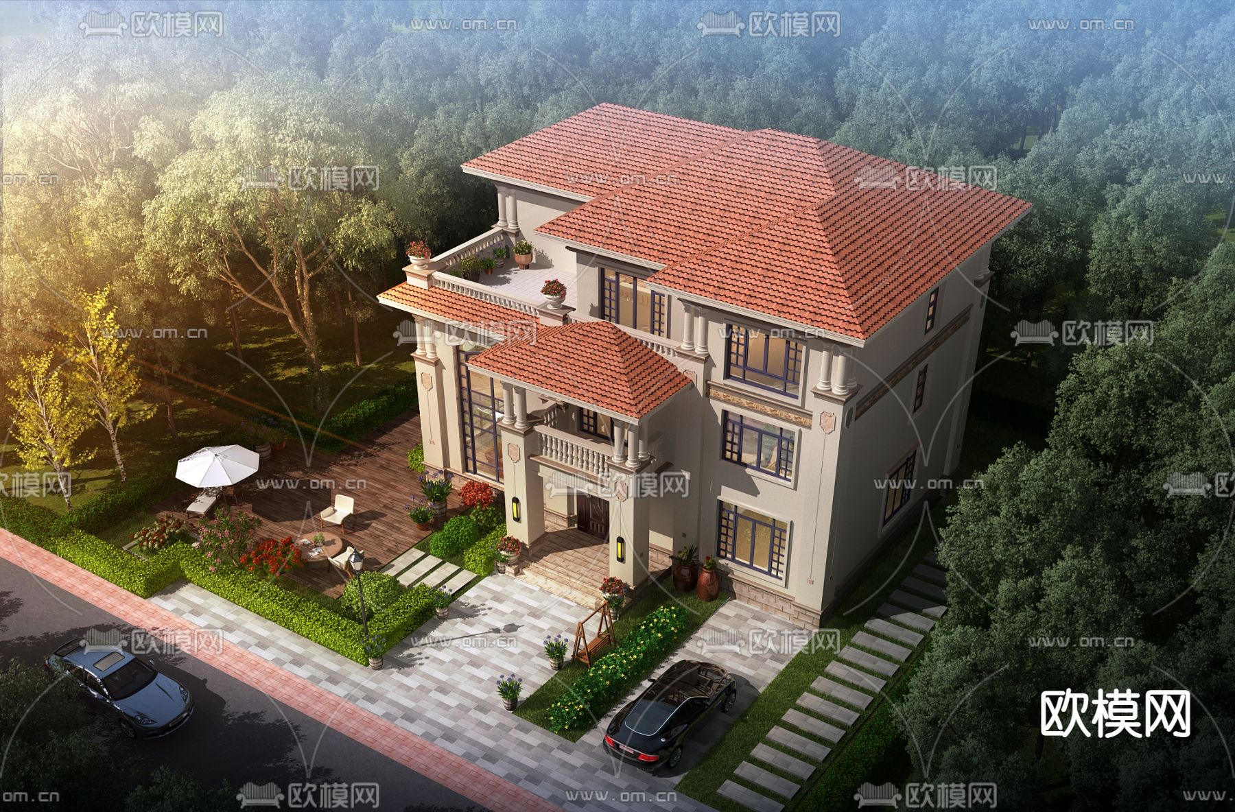 简欧独栋别墅外观3d模型