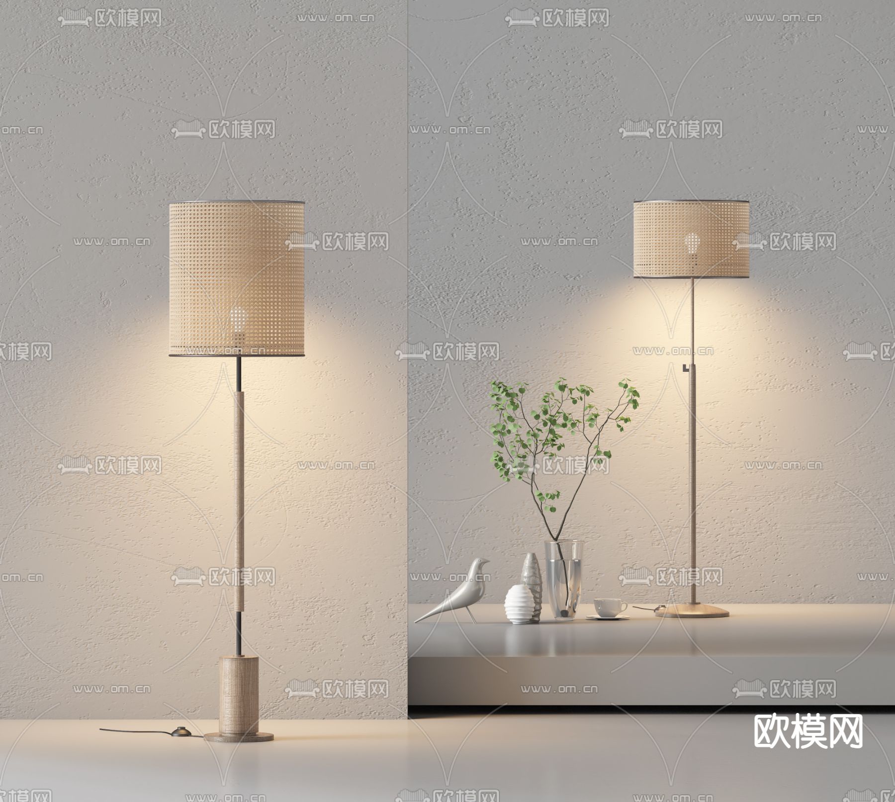 侘寂藤编落地灯3d模型下载