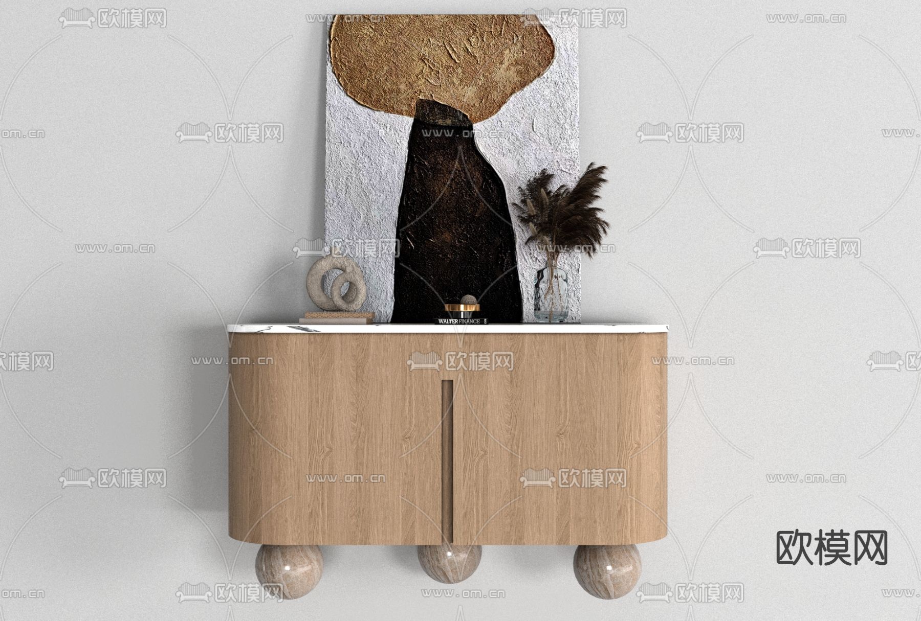 侘寂风玄关端景条案免费3d模型下载