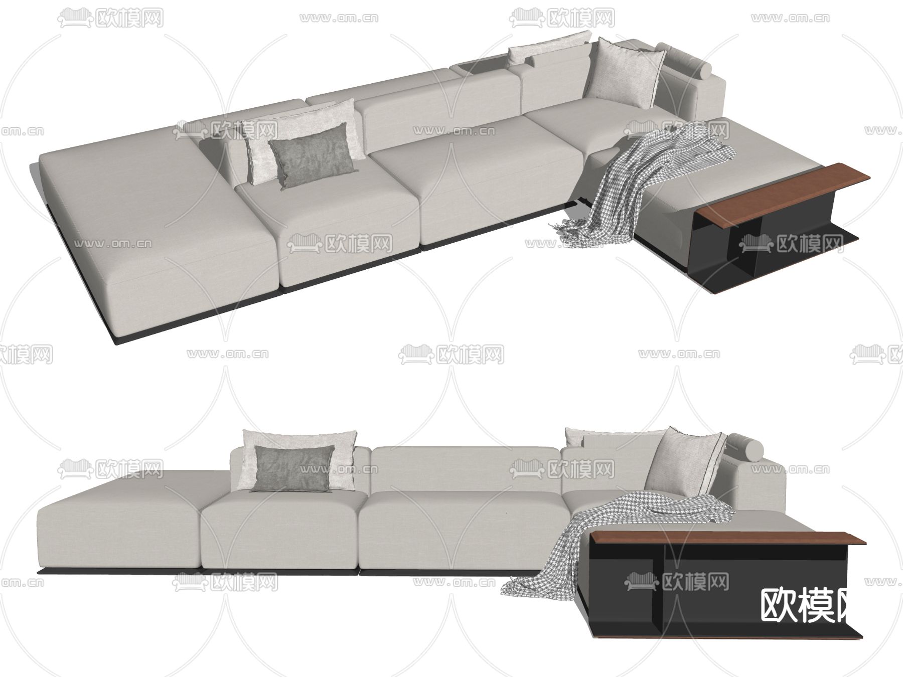 现代布艺转角沙发su模型下载（渲染图2）