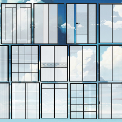 现代玻璃滑动推拉门su模型