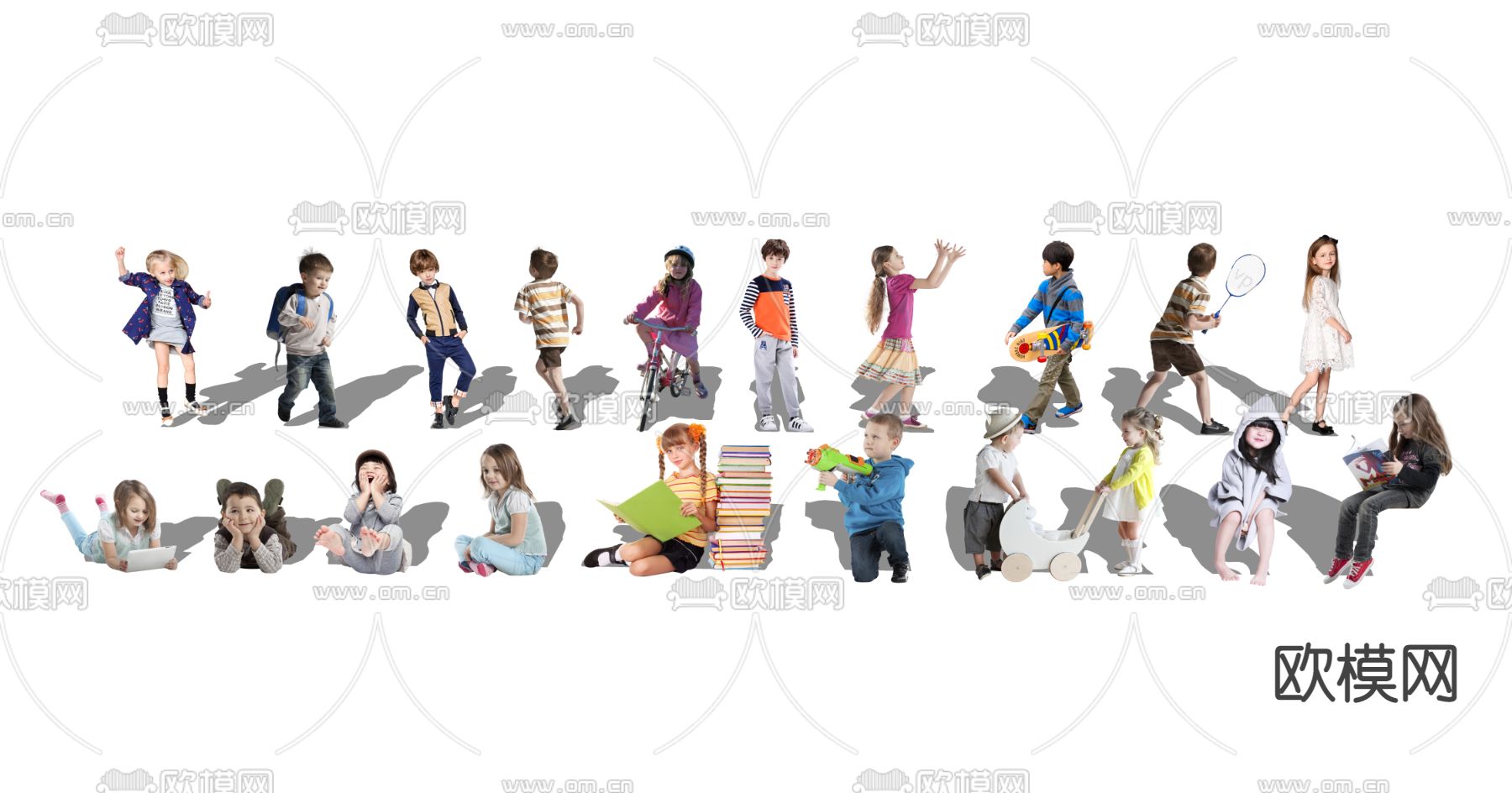 现代儿童男孩女孩su模型下载（渲染图2）