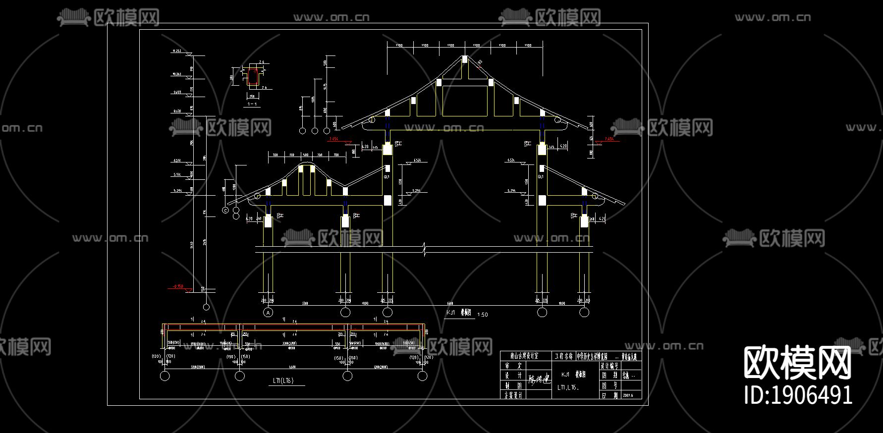 某框架结构仿古建筑结构施工图下载（渲染图2）