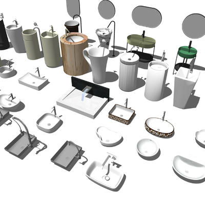  现代立柱洗手台su模型 