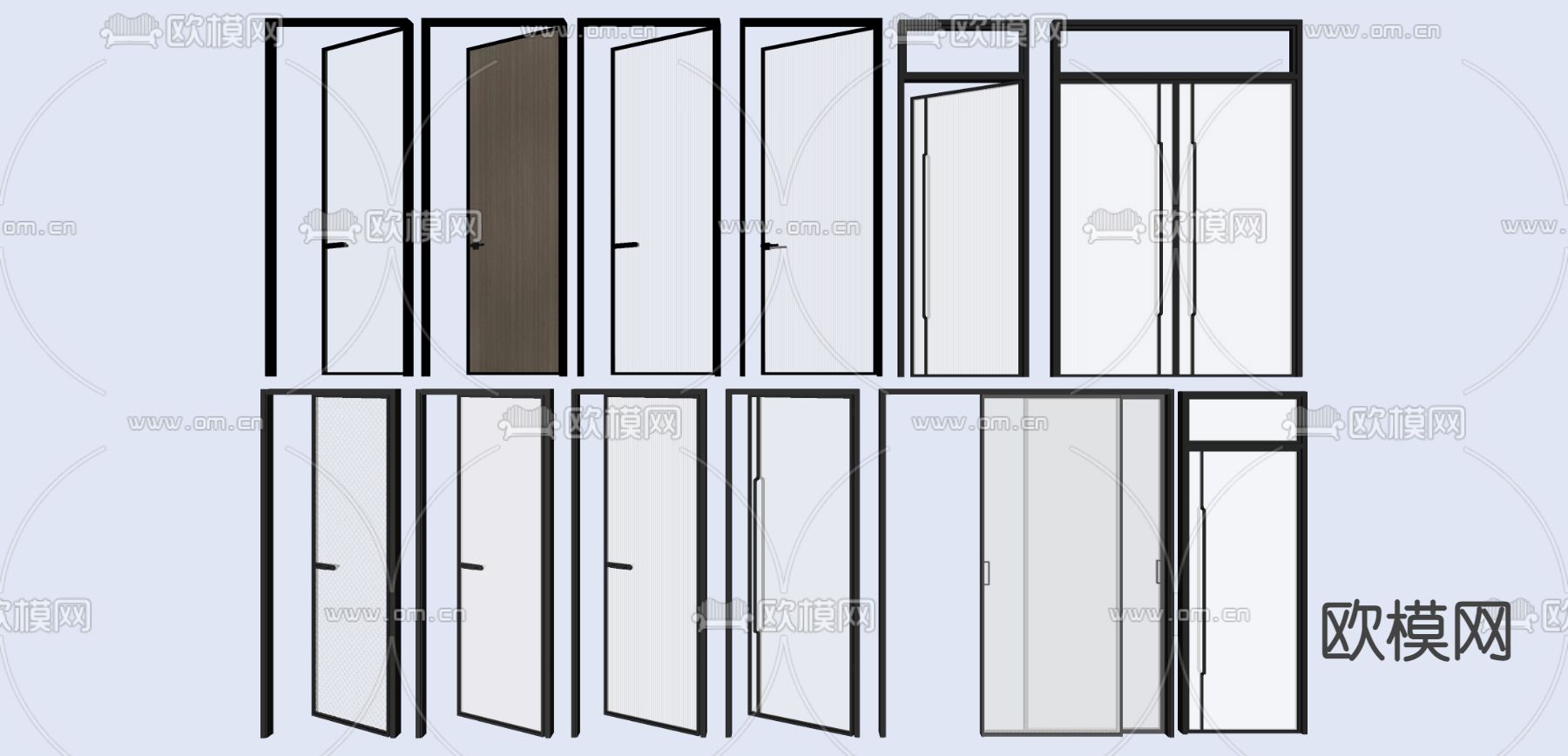 现代玻璃单开门su模型
