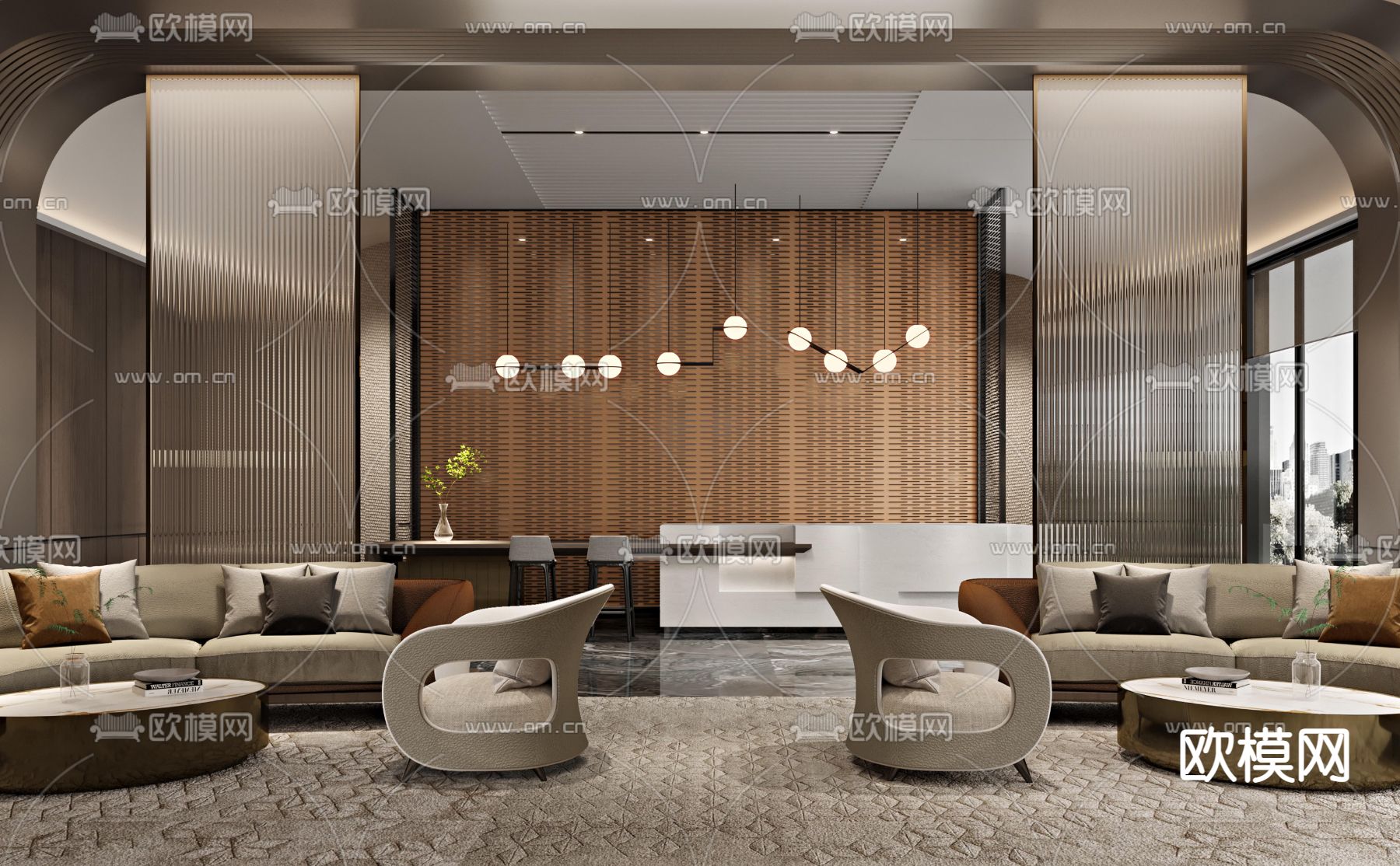 现代售楼处洽谈区3d模型下载（渲染图4）