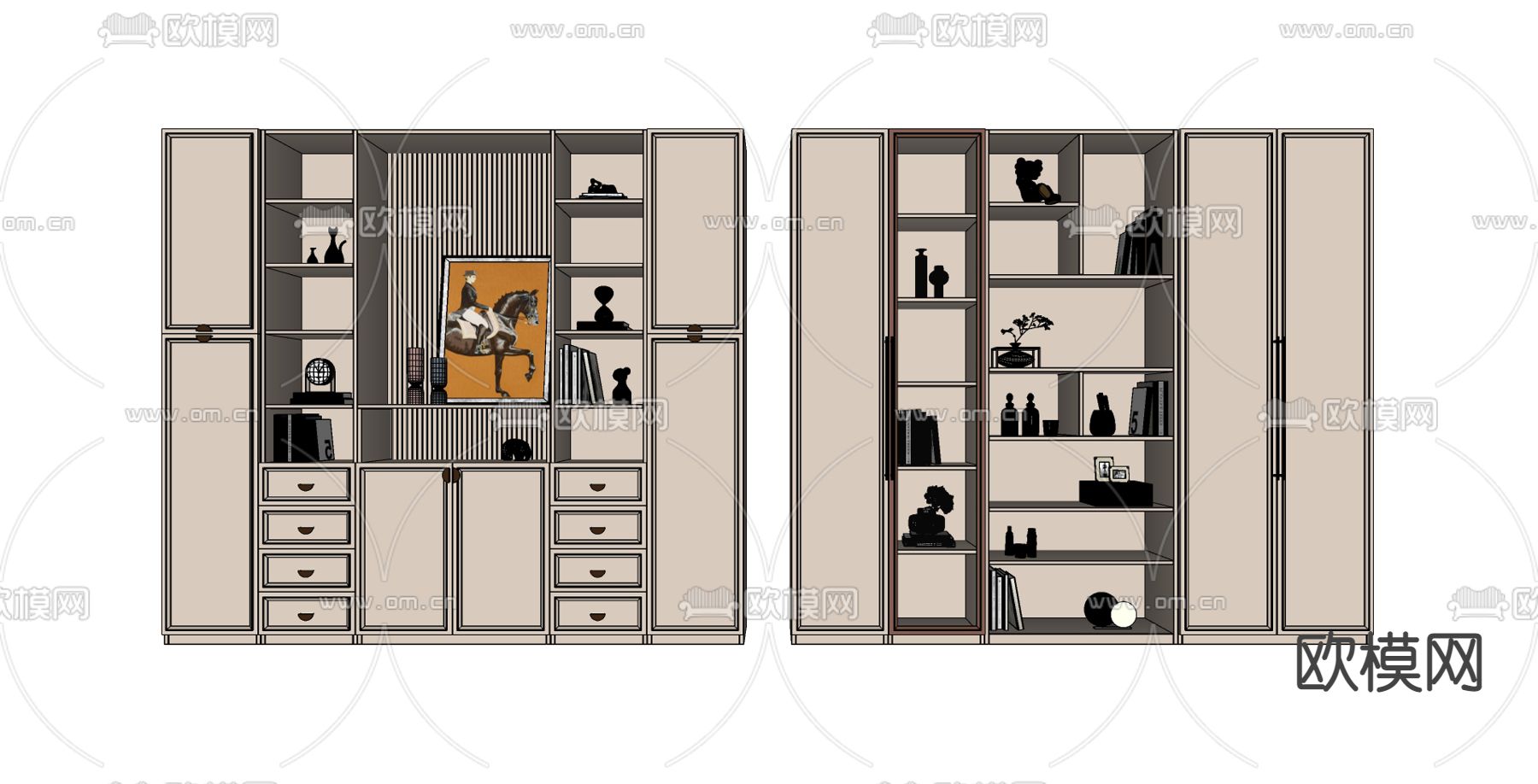 简欧书柜su模型下载（渲染图2）