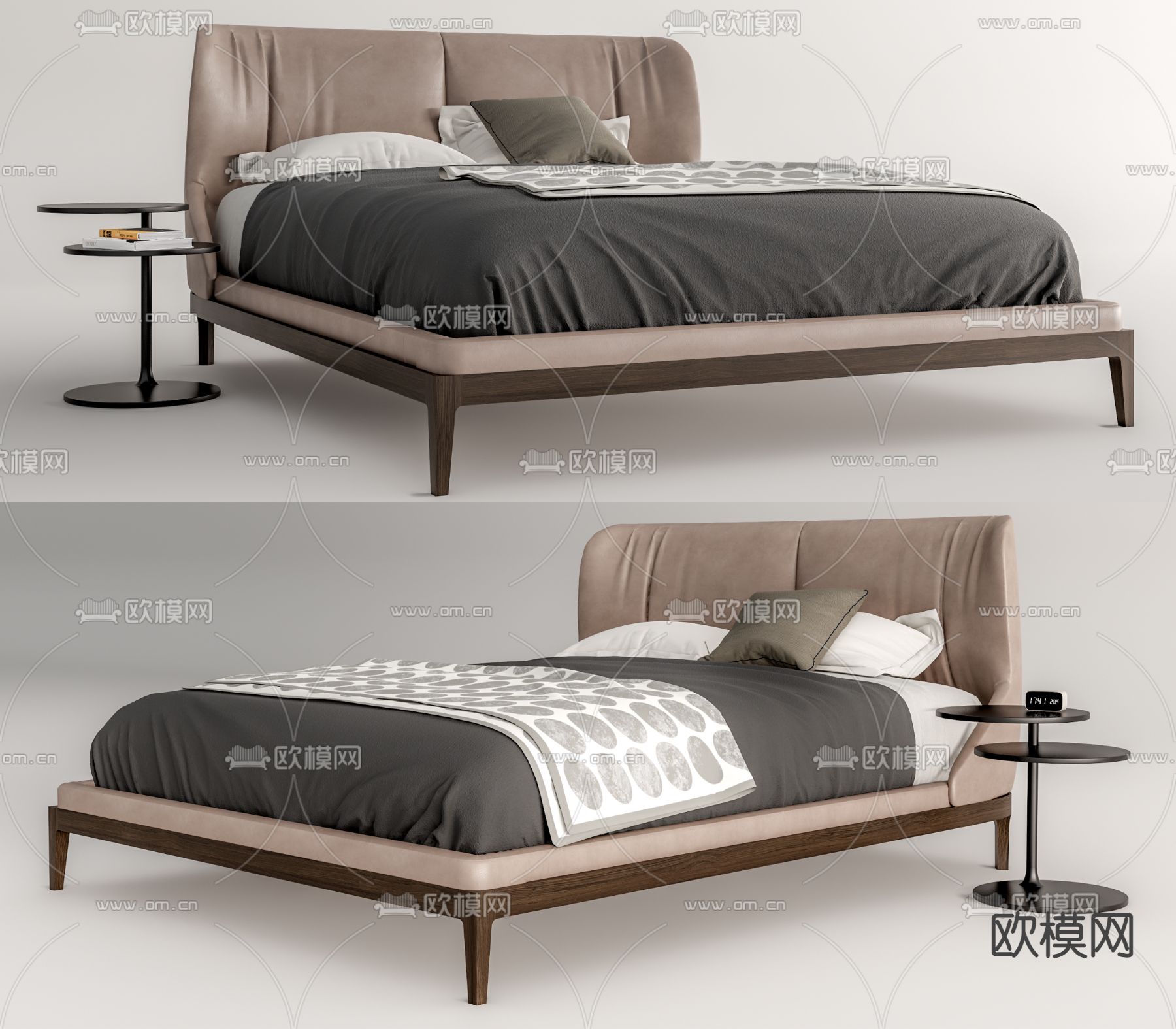 现代布艺双人床su模型
