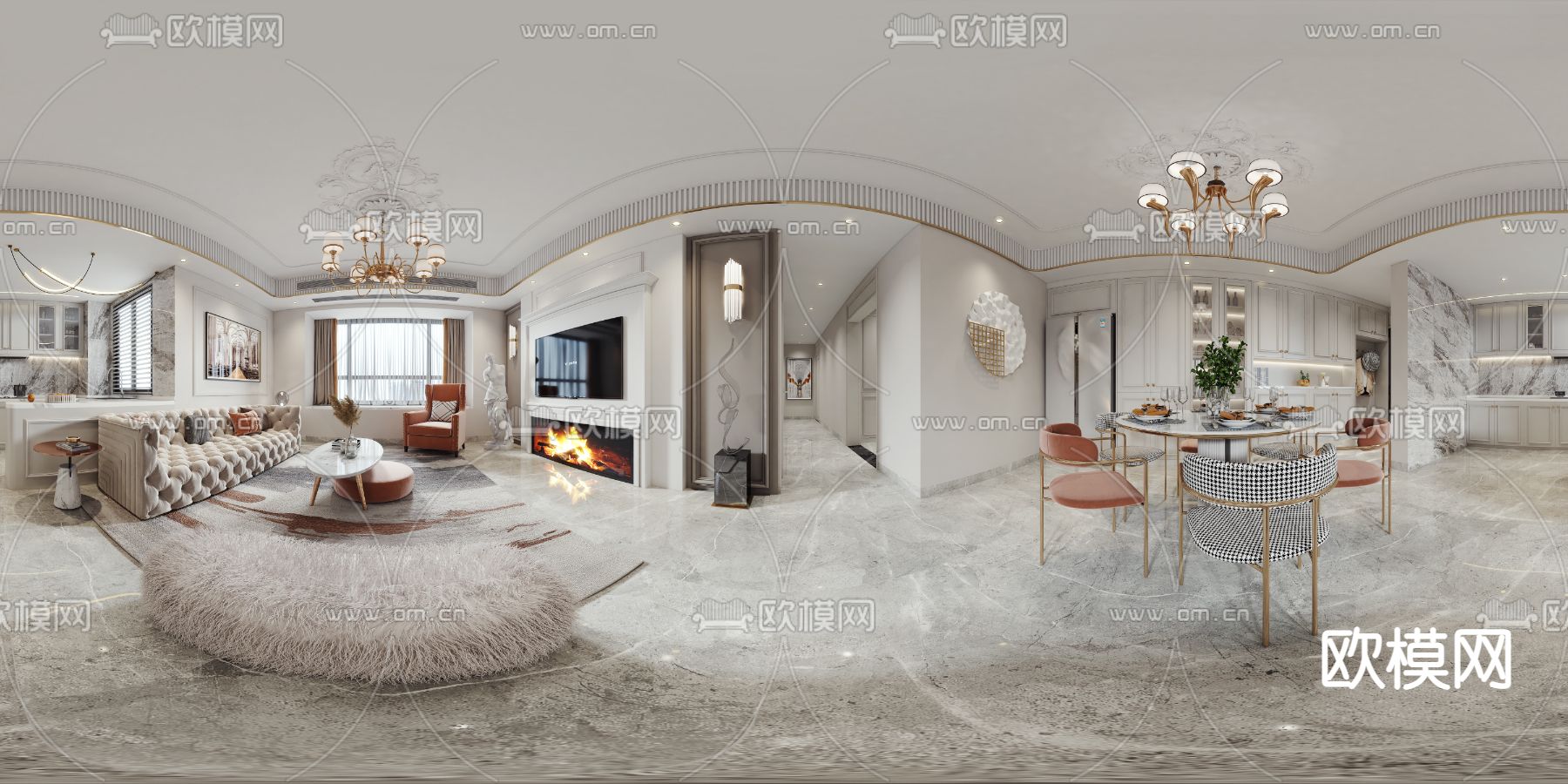 美式客餐厅vr全景3d模型