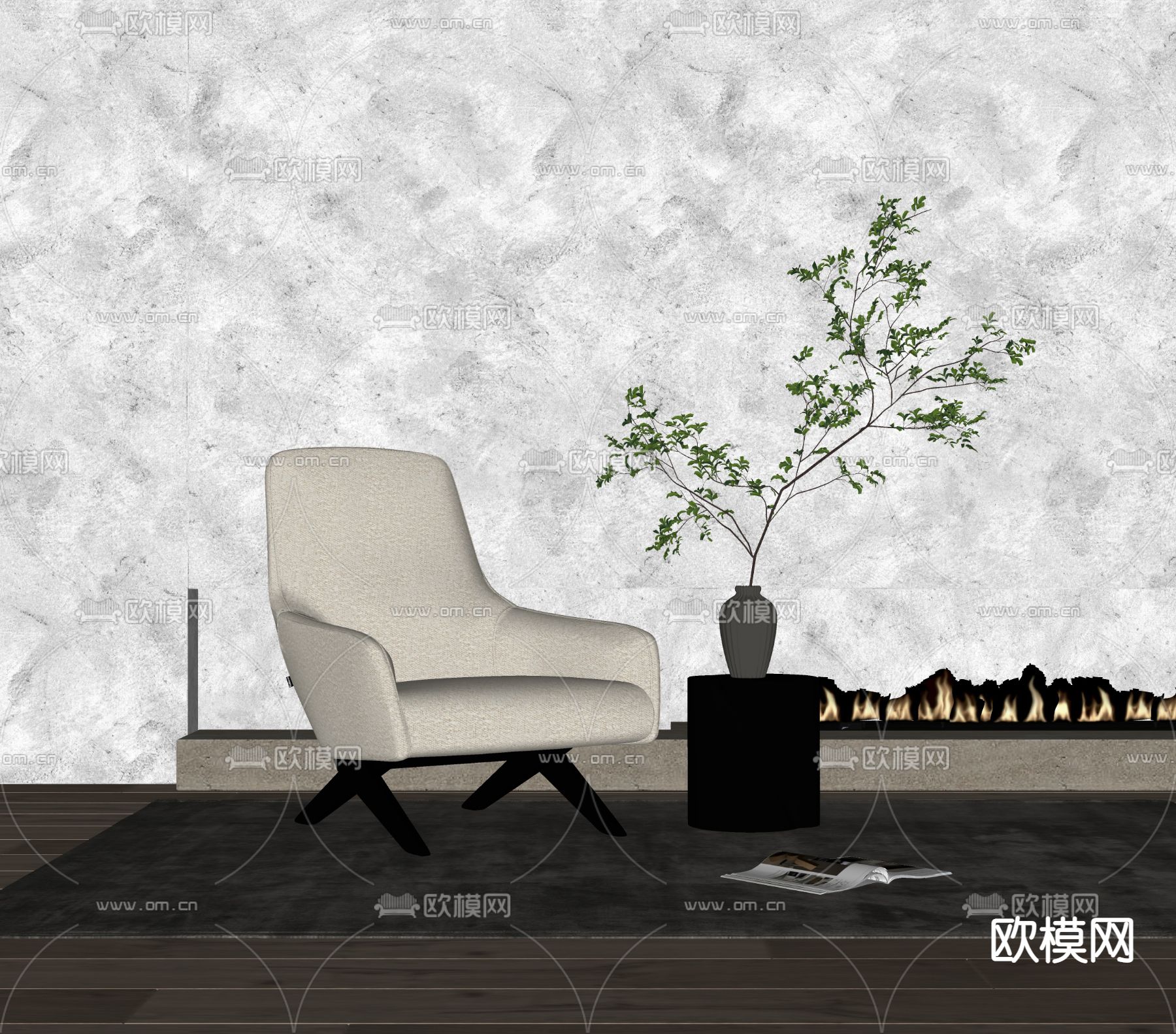 侘寂布艺单人沙发su模型下载（渲染图2）