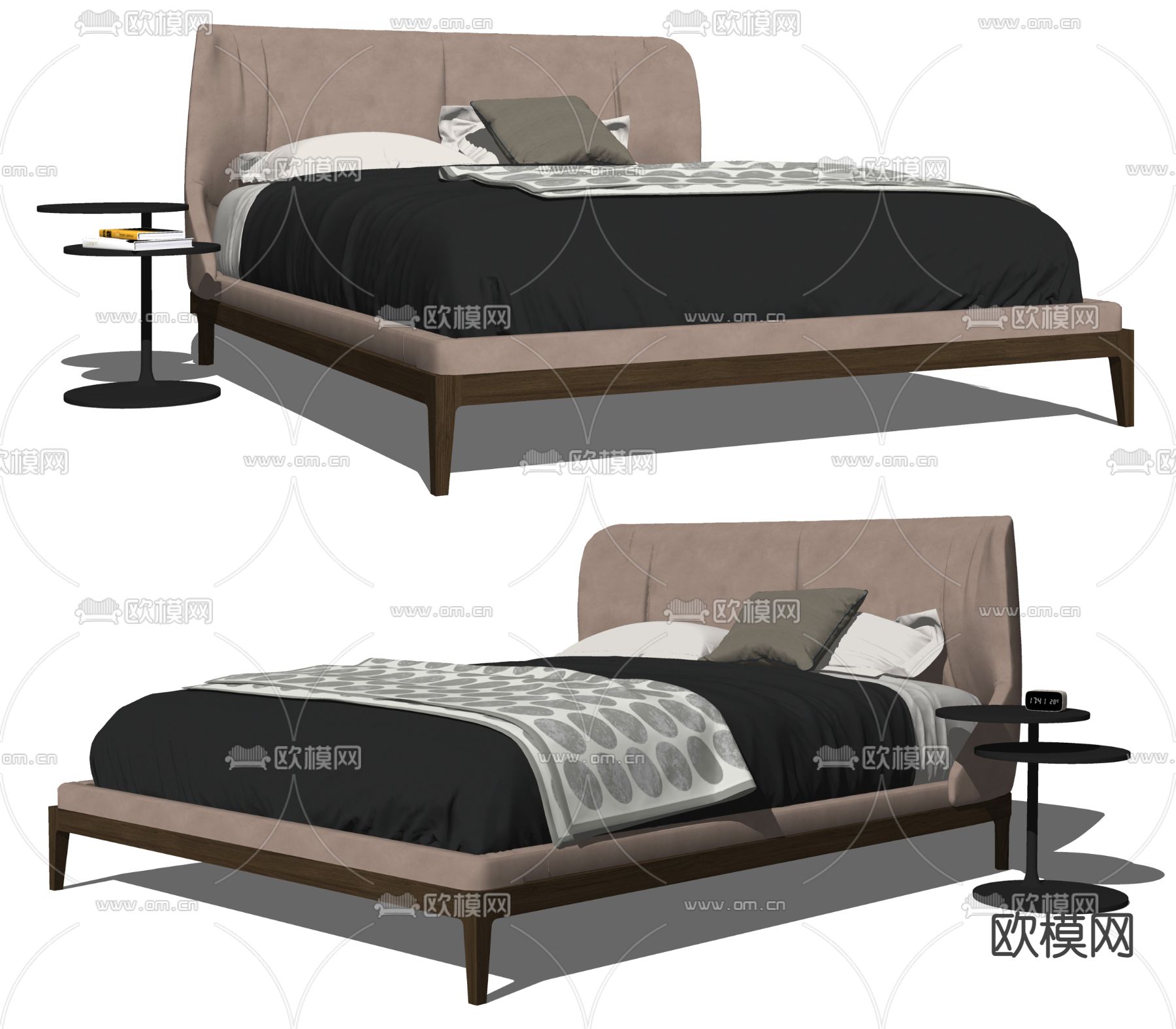 现代布艺双人床su模型