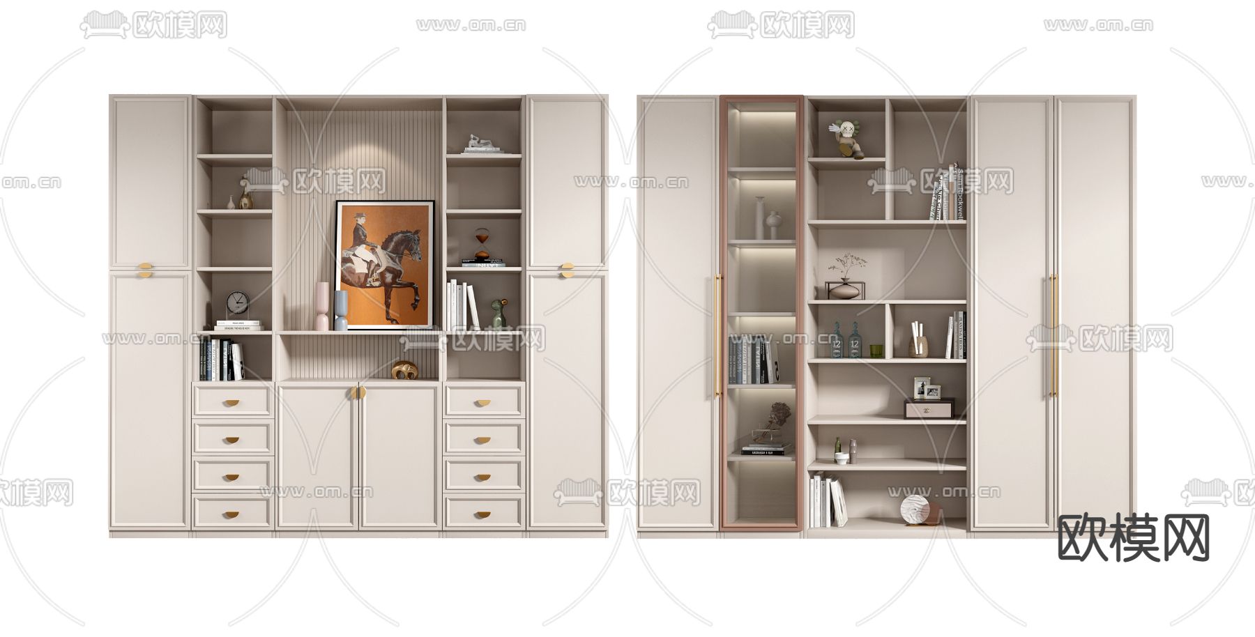 简欧书柜su模型下载（渲染图1）