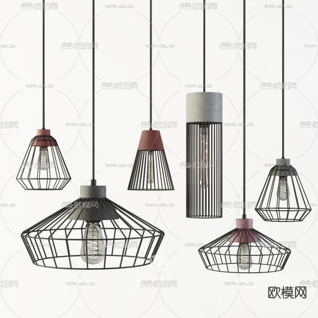 工业风金属吊灯免费3d模型下载