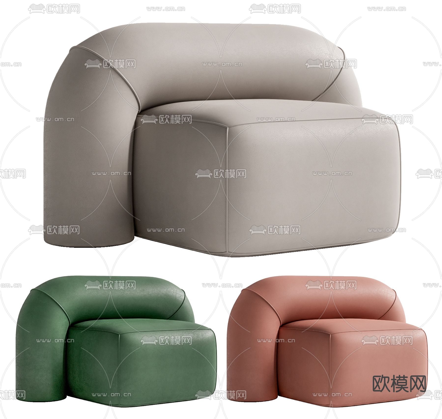现代皮革休闲沙发su模型下载（渲染图1）