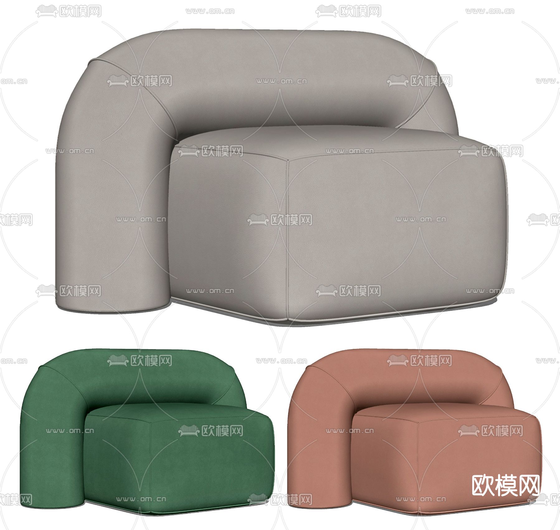 现代皮革休闲沙发su模型下载（渲染图2）