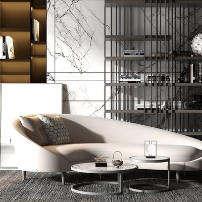  现代轻奢弧形沙发su模型 