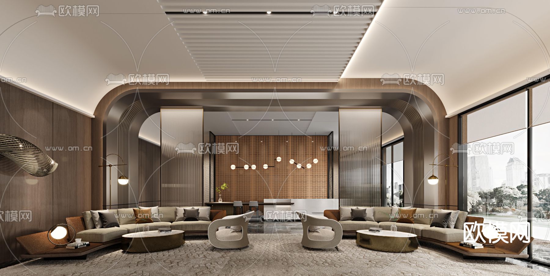 现代售楼处洽谈区3d模型下载（渲染图1）