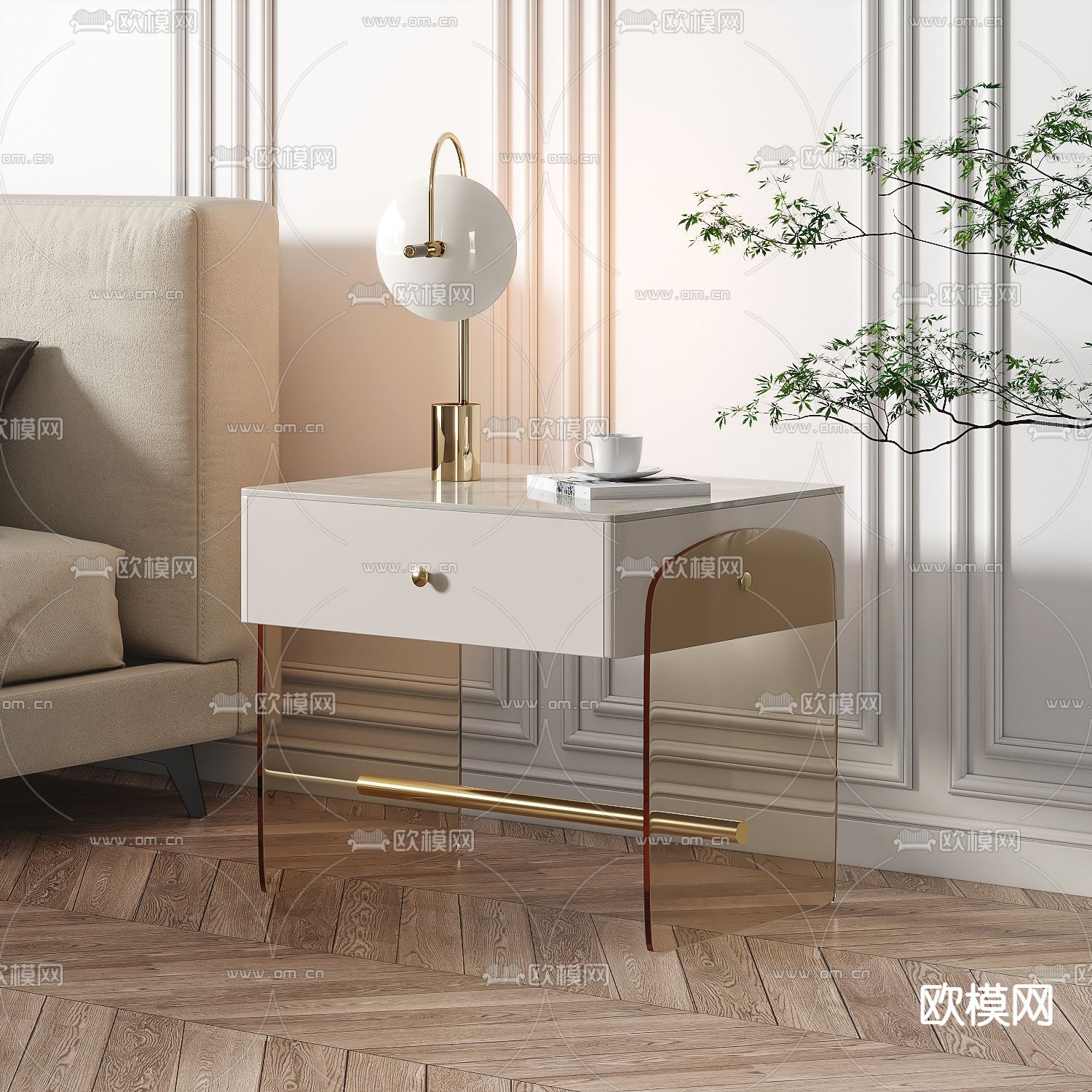 现代亚克力透明床头柜3d模型下载