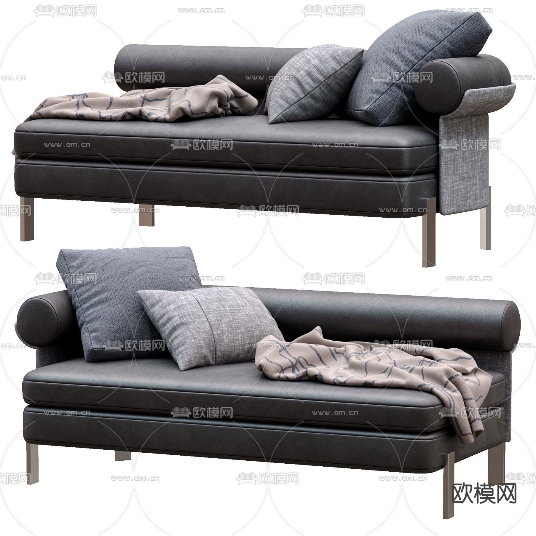 现代皮革沙发贵妃椅3d模型下载（渲染图1）