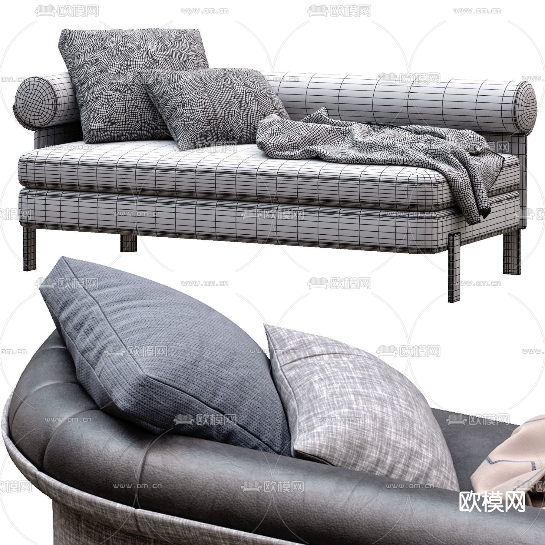 现代皮革沙发贵妃椅3d模型下载（渲染图5）