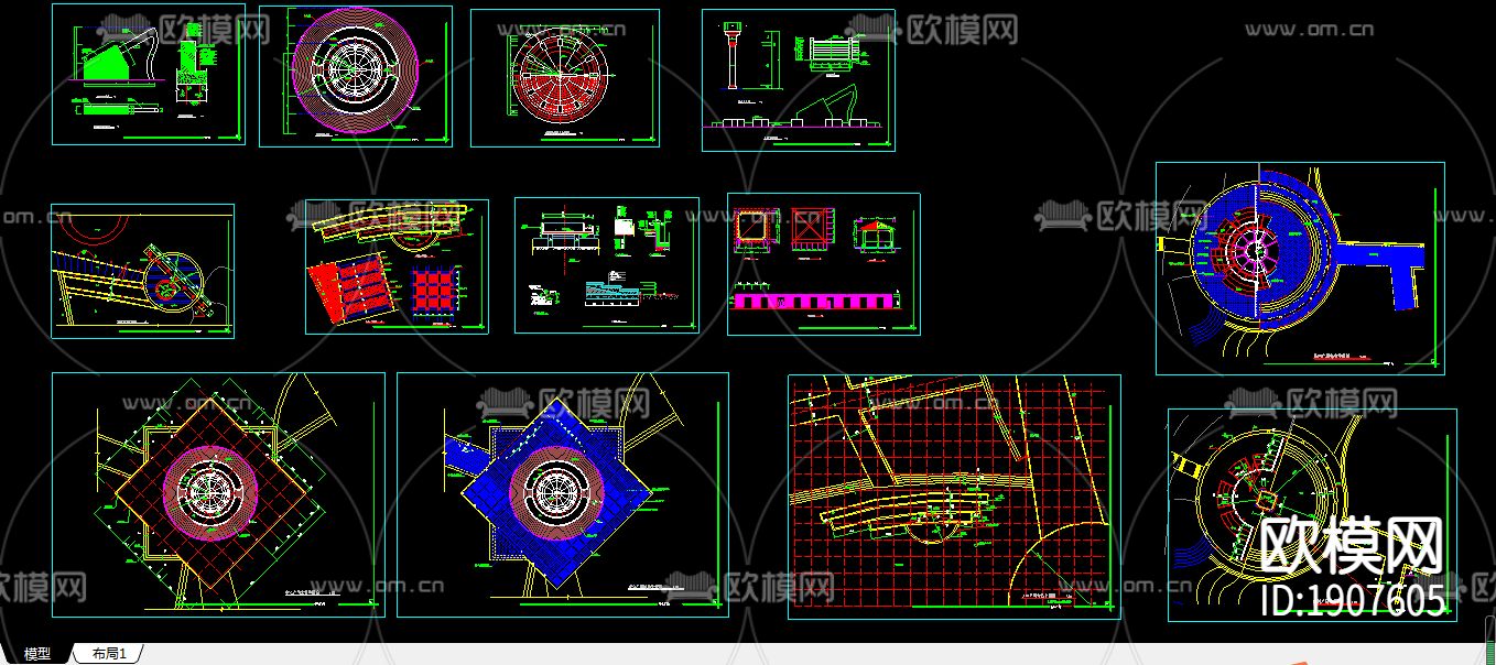 现代城市广场CAD施工图下载（渲染图1）