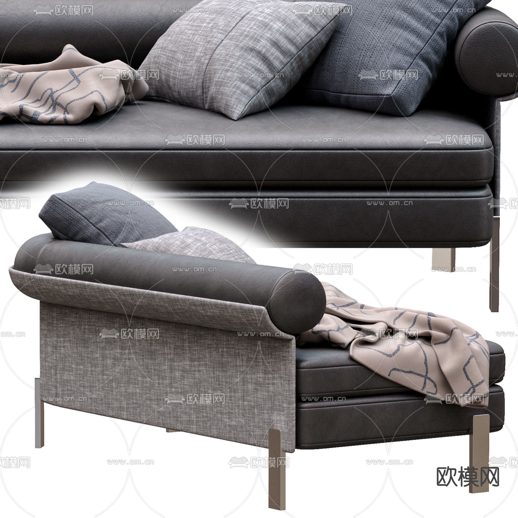 现代皮革沙发贵妃椅3d模型下载（渲染图2）