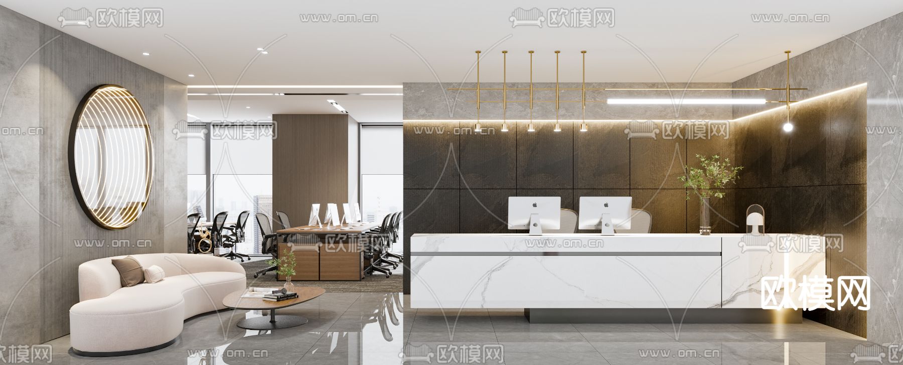 现代办公室前台接待3d模型