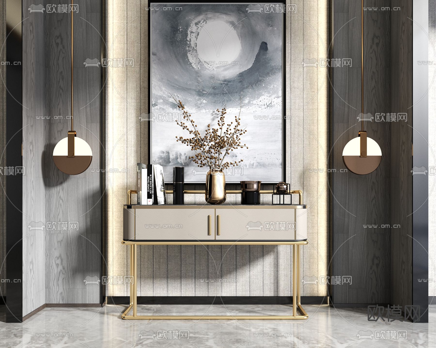 现代轻奢端景条案su模型下载